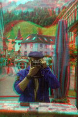 Self portrait in Eisenerz (Austria) taken with the Retina IIIC and the Kodak stereo adapter